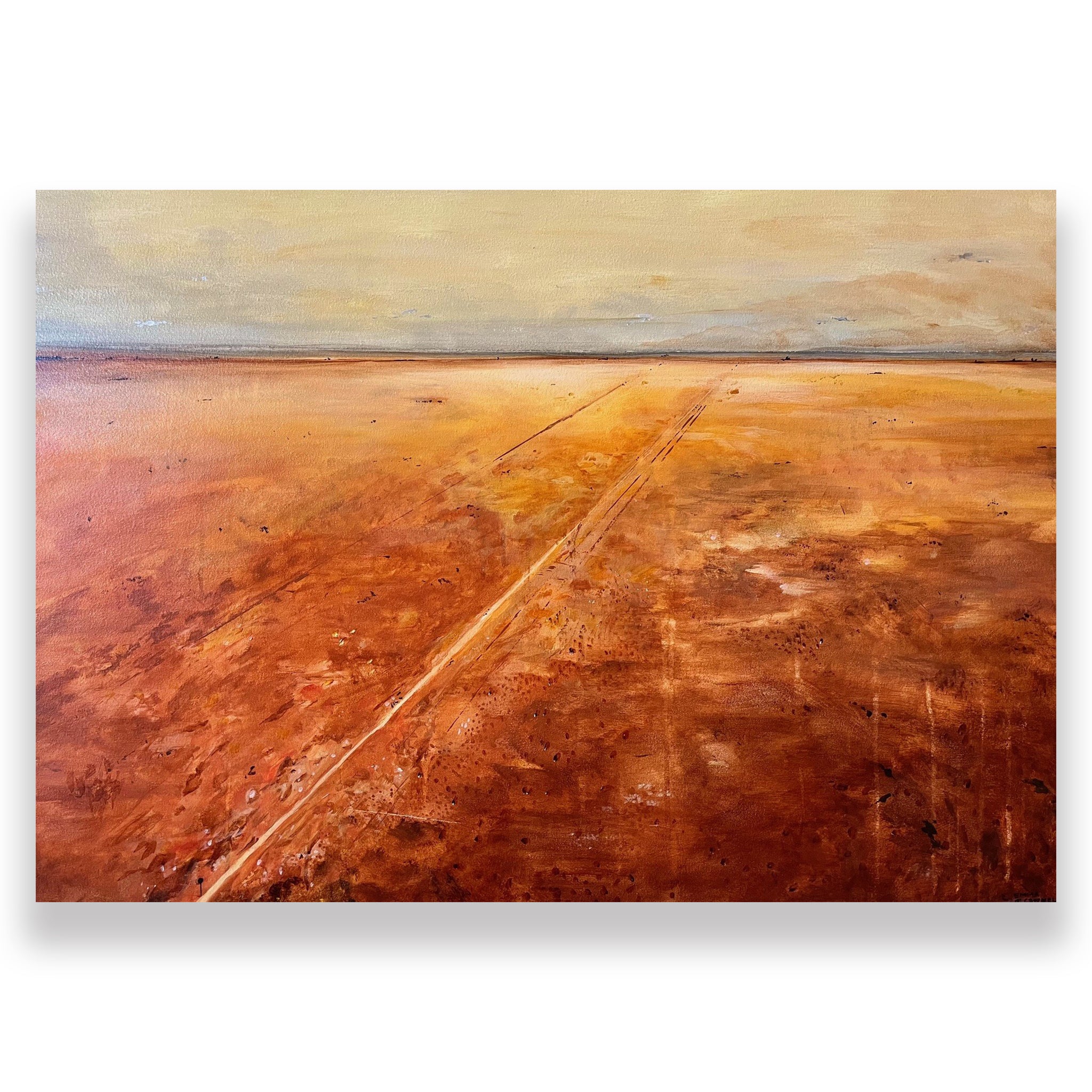 Back Roads — original abstract Australian outback landscape painting, 73×103cm, acrylic on canvas, earthy ochres and dust tones, Emma O'Connell Art