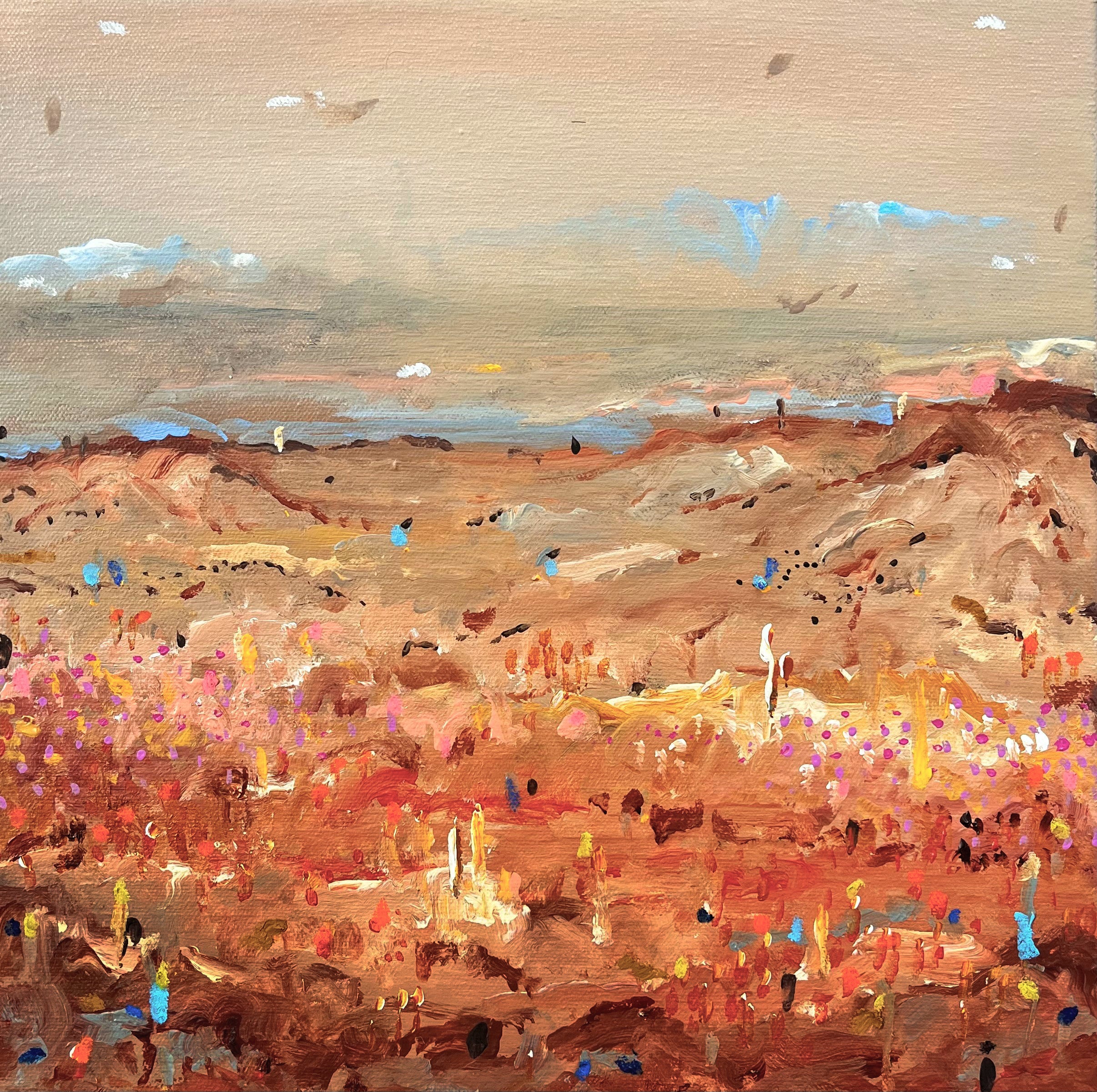Bounty — original abstract Australian landscape painting, 33x33cm, acrylic on canvas, warm earthy tones, Emma O'Connell Art