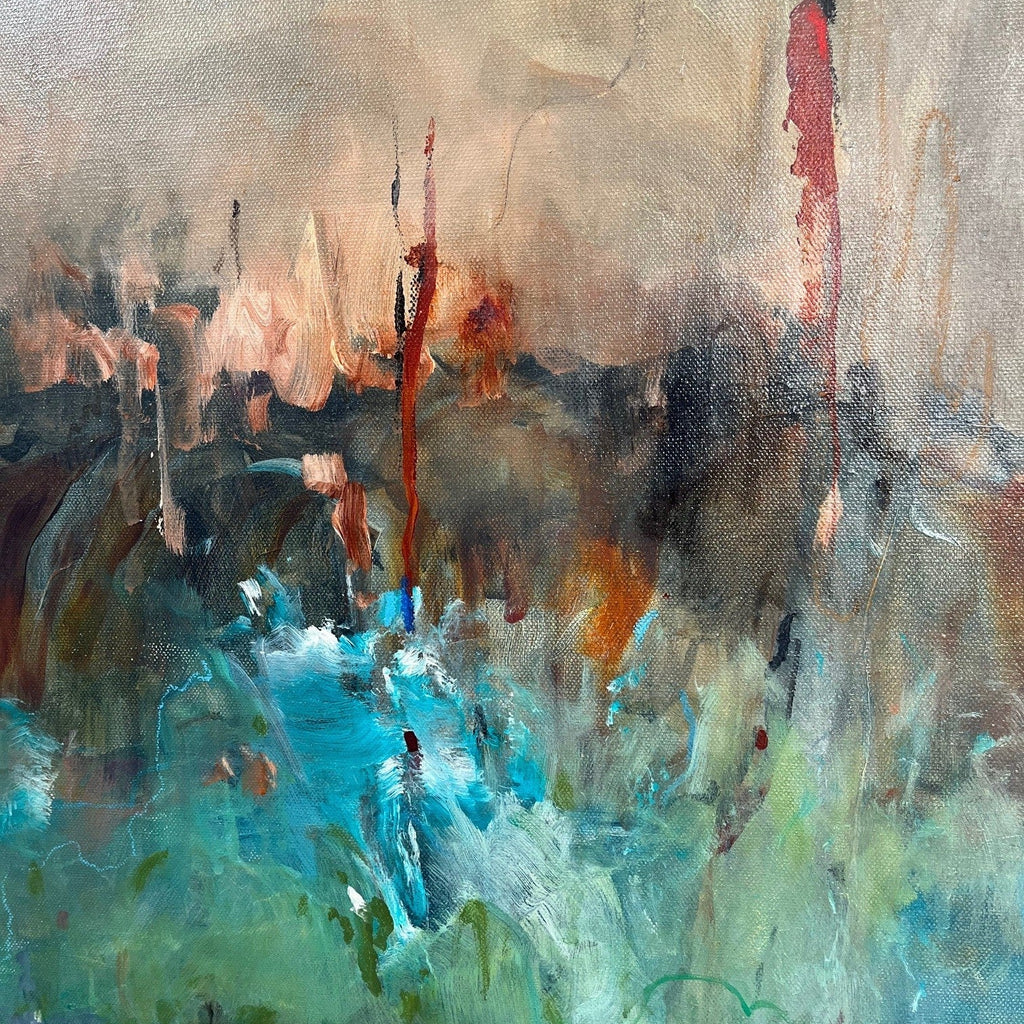 Close-up detail of Foshan Zumiao showing textured acrylic surface and rich layered colour