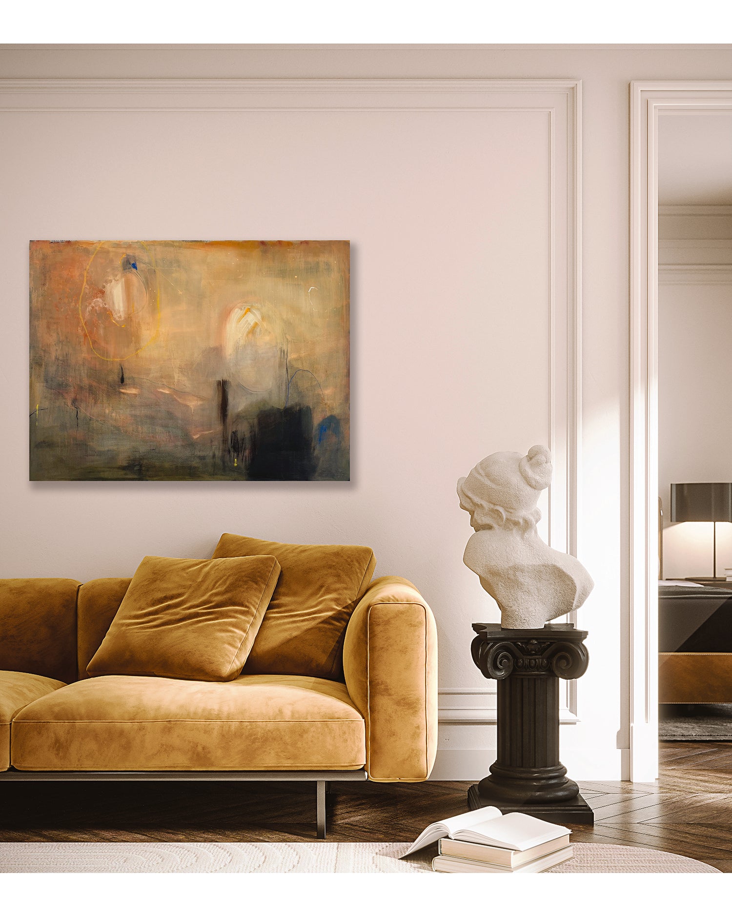 Holding Depth abstract painting displayed in a home interior