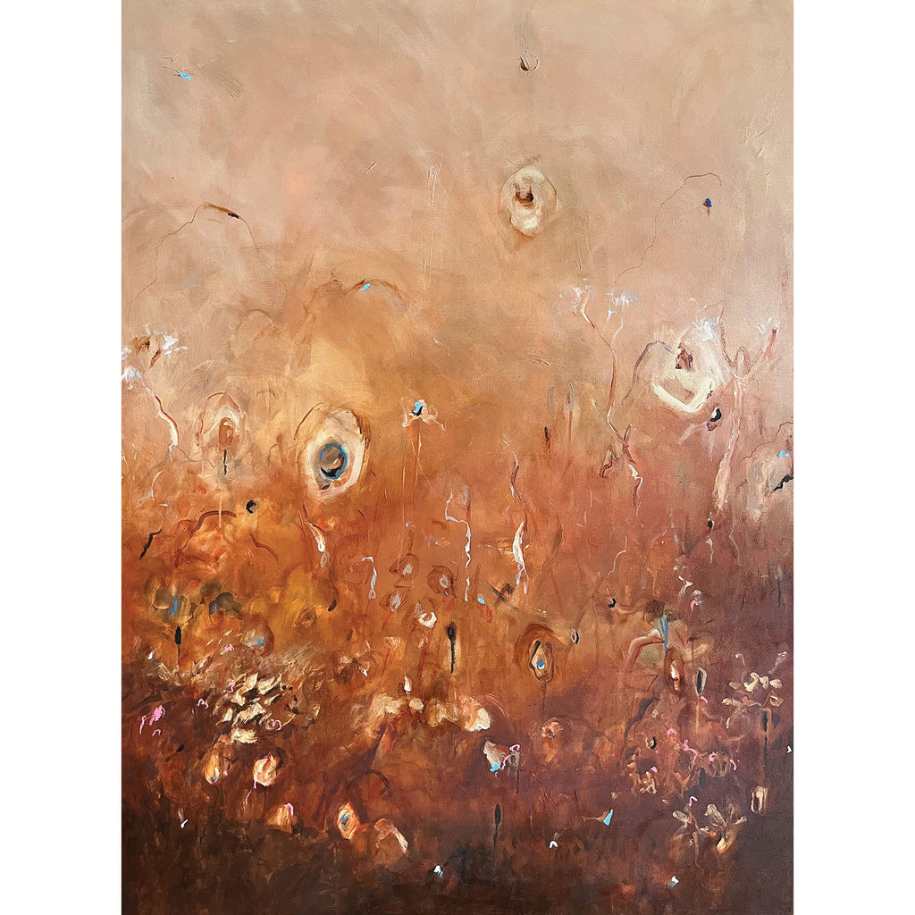 The Keeping of Distance — original abstract Australian landscape painting, 121x91cm, acrylic on canvas, earthy and atmospheric tones, Emma O'Connell Art