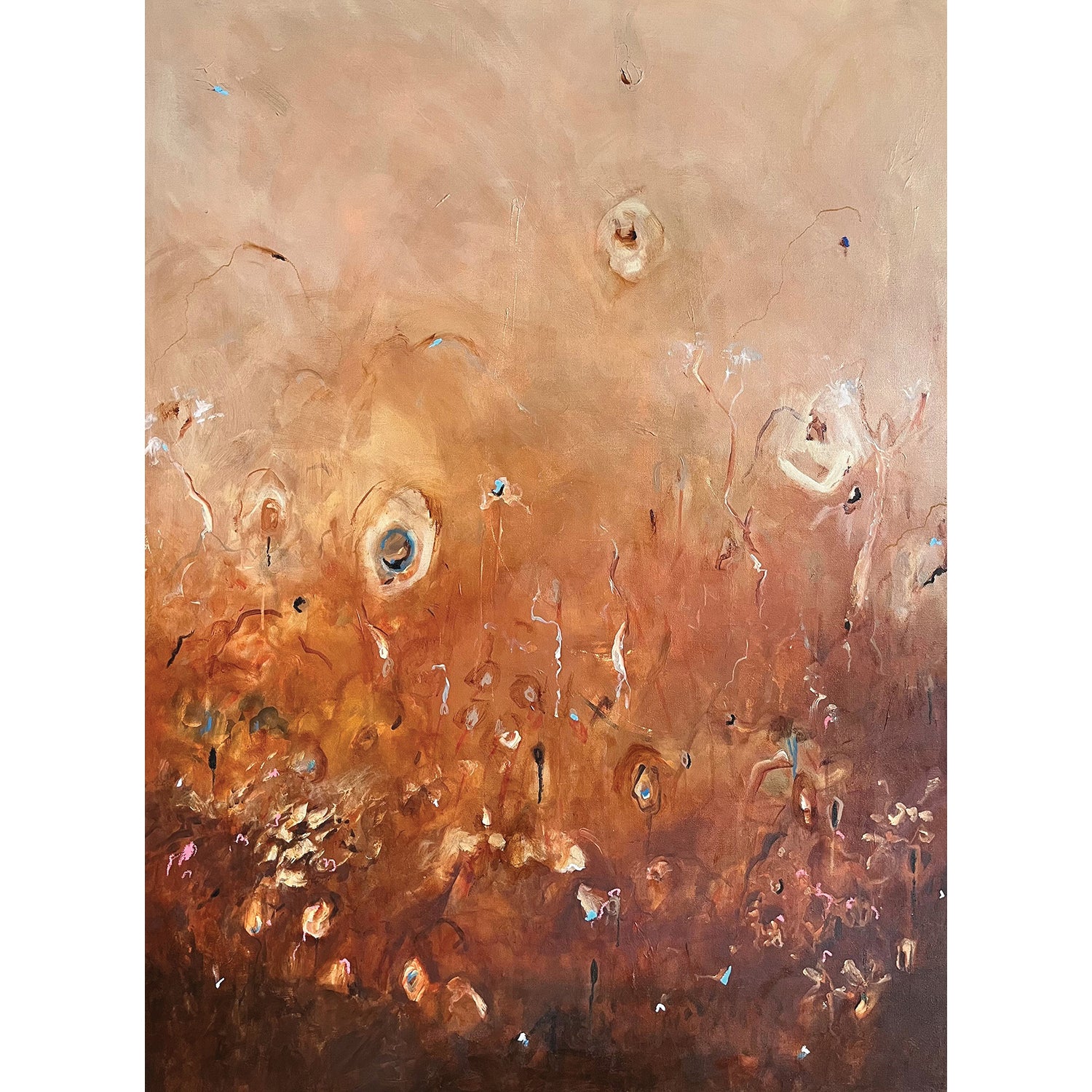 The Keeping of Distance — original abstract Australian landscape painting, 121x91cm, acrylic on canvas, earthy and atmospheric tones, Emma O'Connell Art
