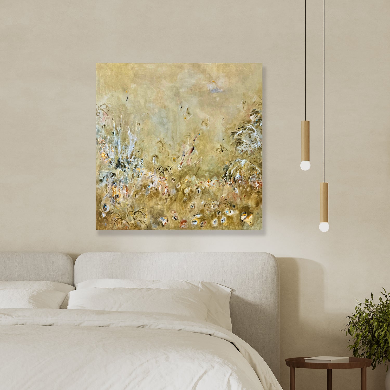 Among The Palms abstract painting displayed in a home interior