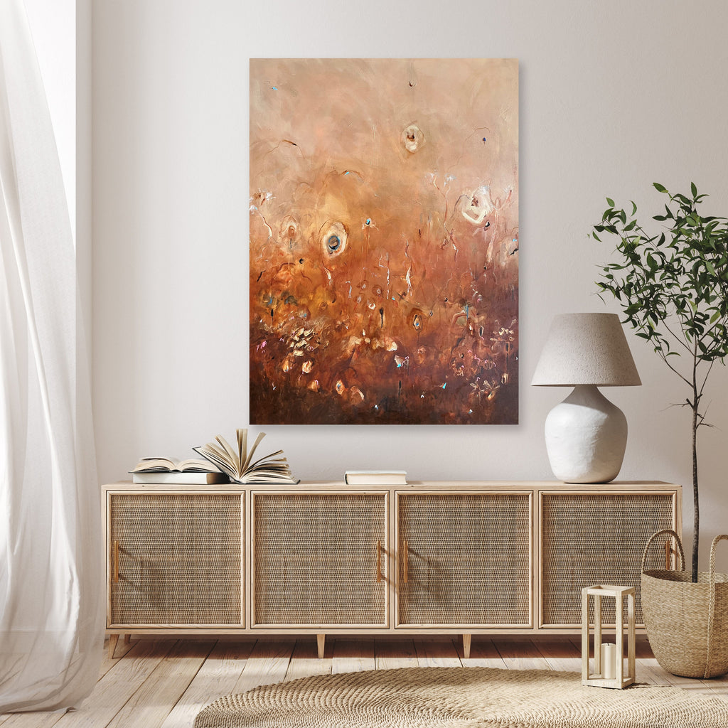 The Keeping of Distance abstract painting displayed in a living room interior